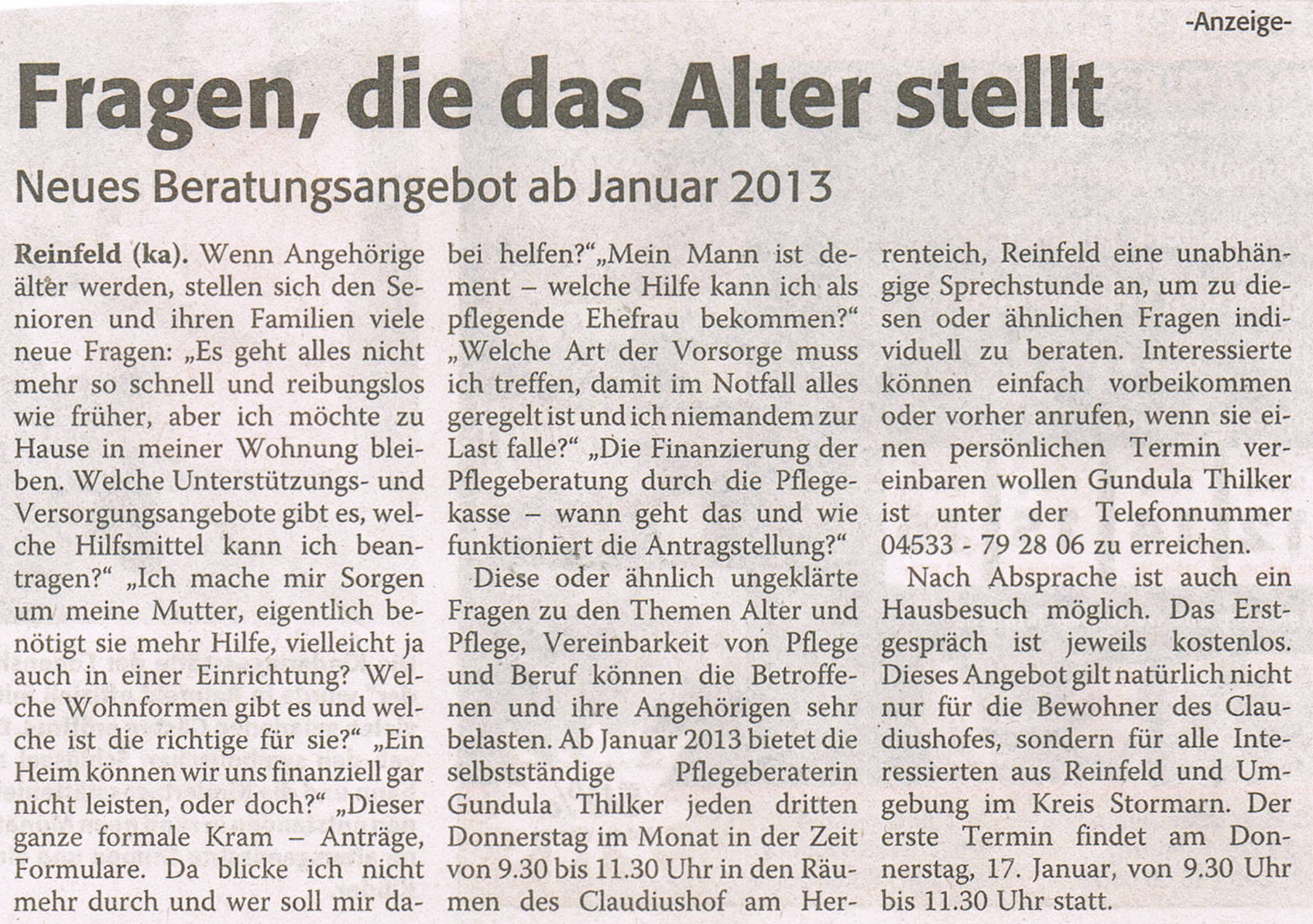Anzeige Fragen die das Alter stellt